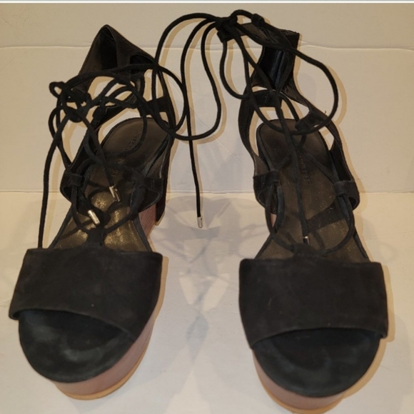 REBECCA MINKOFF STRAPPY WEDGE PLATFORM SANDALS SZ 8 BLACK SUEDE main image 5